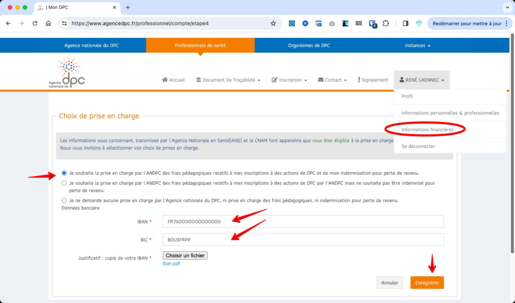 Sans avoir renseignée son RIB, impossible de demander la prise en charge financière d'une action de DPC.